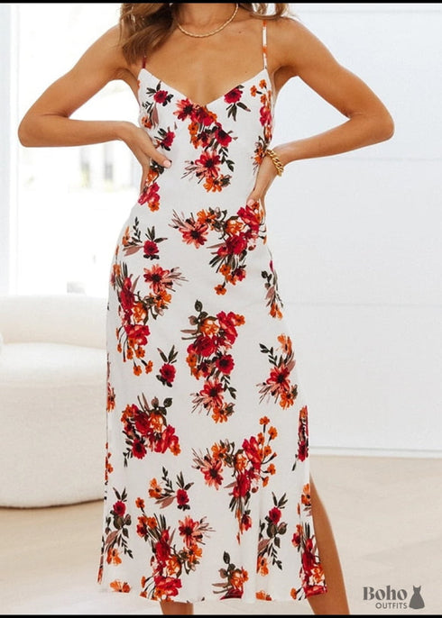 White Spaghetty Strap Boho Maxi Dress Aspen